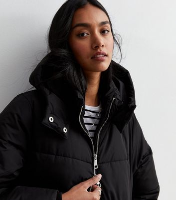Black Drawcord Long Puffer Coat | New Look