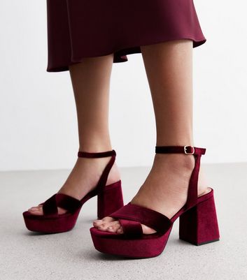 Burgundy block 2025 heel sandals