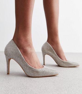 Silver diamante shop court shoes