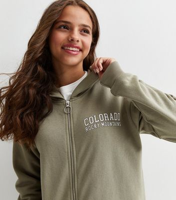 Girls Khaki Colorado Springs Longline Hoodie New Look