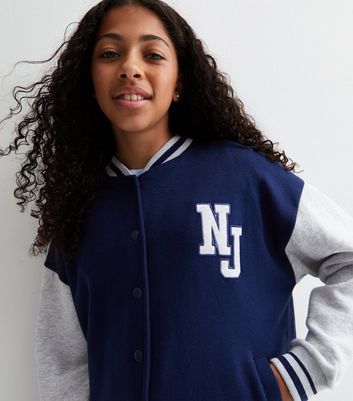 Girls Navy New Jersey Varsity Jacket New Look