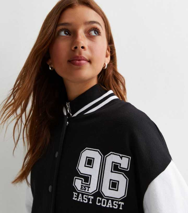 Girls Black East Coast Logo Varsity Jacket