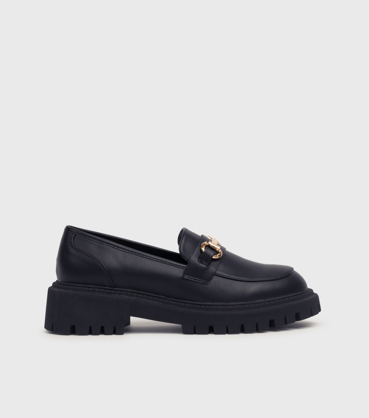 Women's Black Leather-Look Bar Trim Chunky Loafers London Rebel New Look