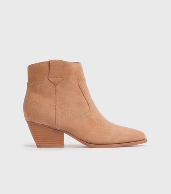 London Rebel Tan Suedette Western Ankle Boots | New Look