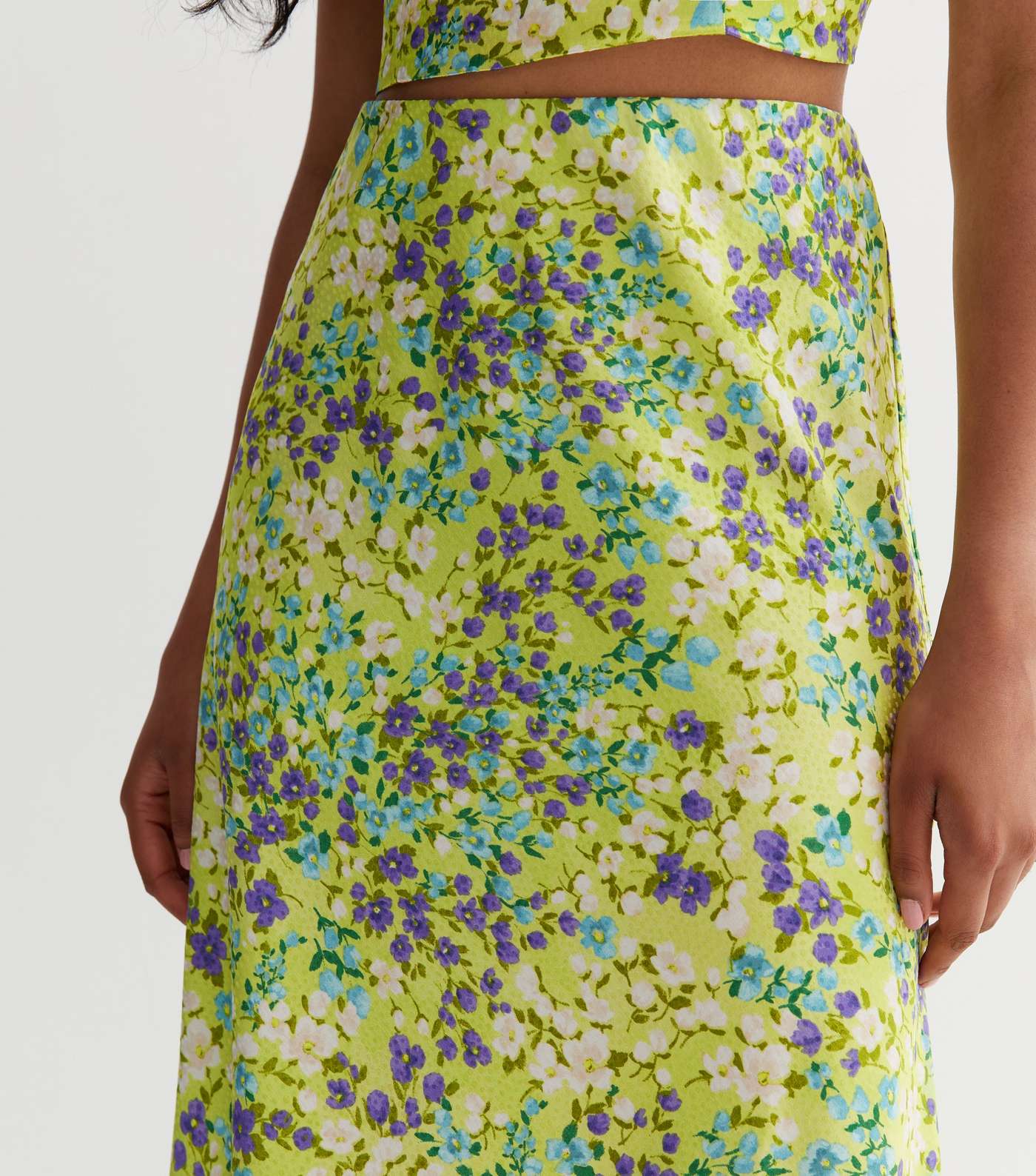 Green Floral Satin Midaxi Skirt Image 3