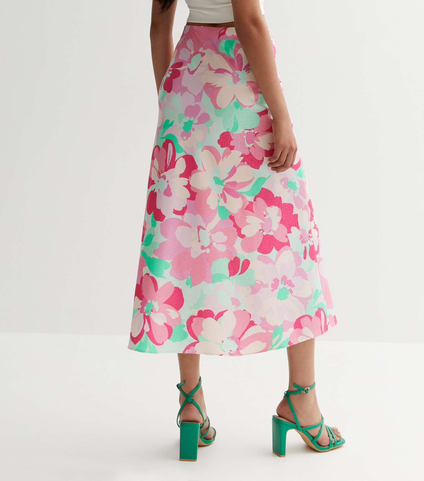 Pink Floral Satin Midaxi Skirt Image 4