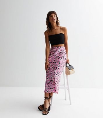 Leopard print 2025 midi skirt pink