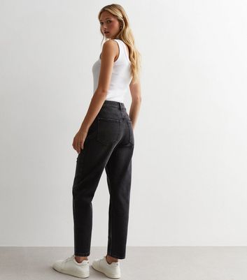 Black high waisted 2024 ripped mom jeans