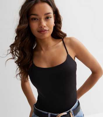 Petite Black Slinky Strappy Bodysuit