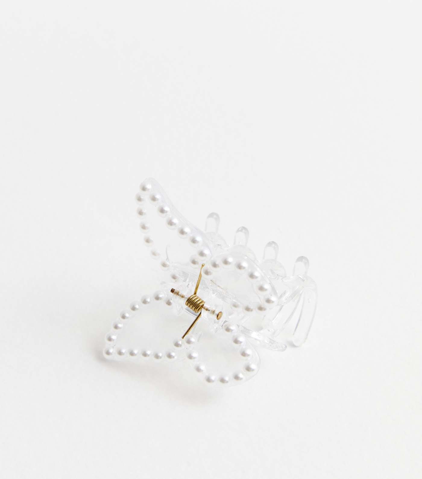 White Faux Pearl Butterfly Hair Claw Clip Image 2