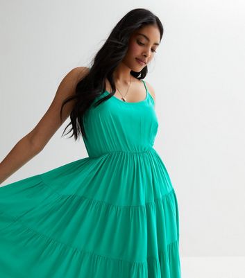 Sunshine Soul Green Strappy Tiered Midaxi Dress New Look