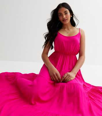 Sunshine Soul Pink Strappy Tiered Midi Dress