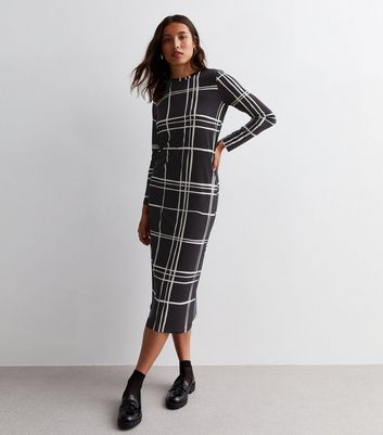 Long sleeve check outlet dress