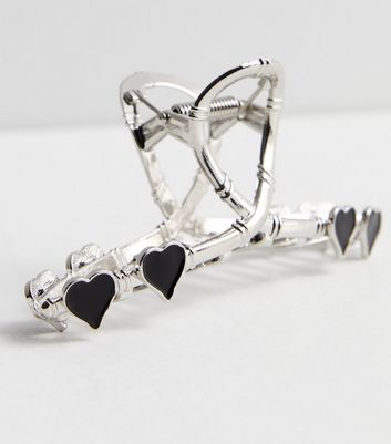 Silver Metal Heart Hair Claw Clip New Look