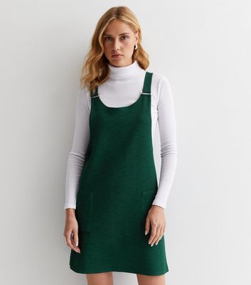 Dark Green Crepe Pinafore Mini Dress New Look