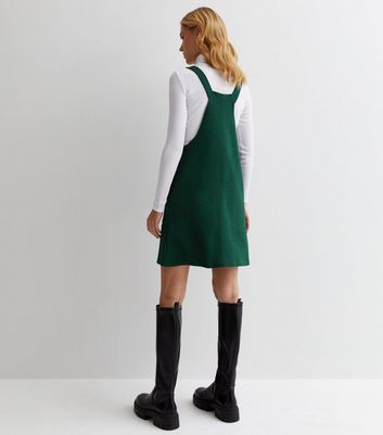 Dark Green Crepe Pinafore Mini Dress New Look
