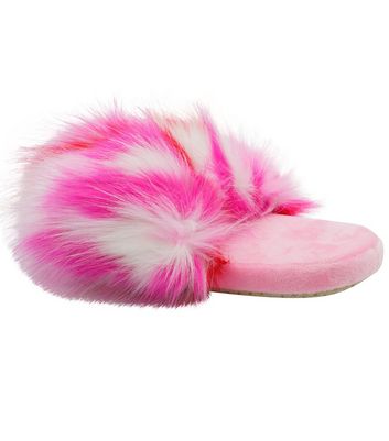 Fluffy stripe discount slipper faux fur