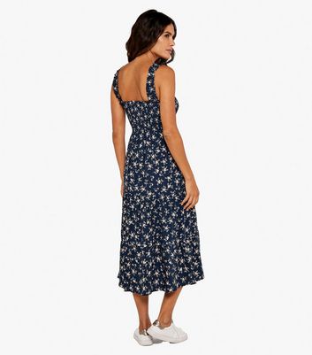 Apricot Navy Floral Midi Dress New Look