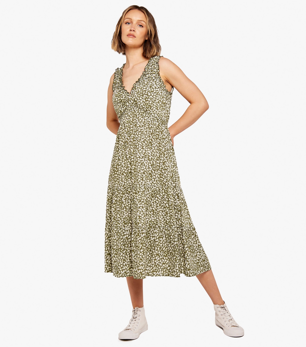 Women's Olive Abstract Midi Dress Apricot New Look