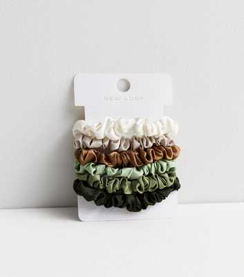 6 Pack Olive and Brown Satin Mini Scrunchies