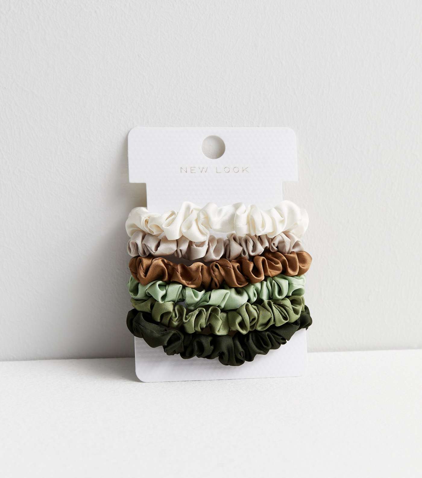 6 Pack Olive and Brown Satin Mini Scrunchies