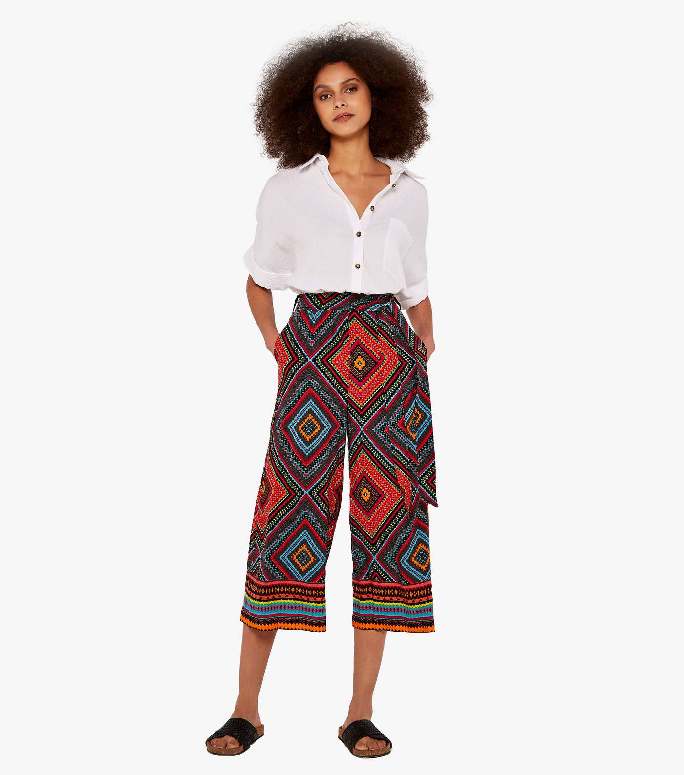 Apricot Red Pattern Tie Waist Culottes Image 2