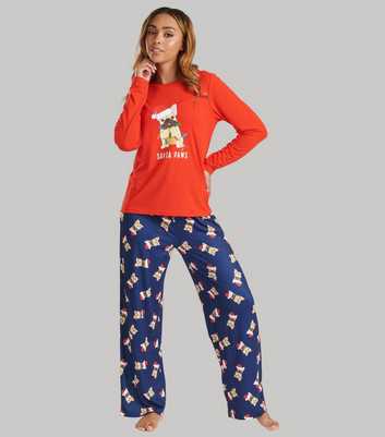 Loungeable Red Trouser Pyjama Set with Christmas Frenchie Print