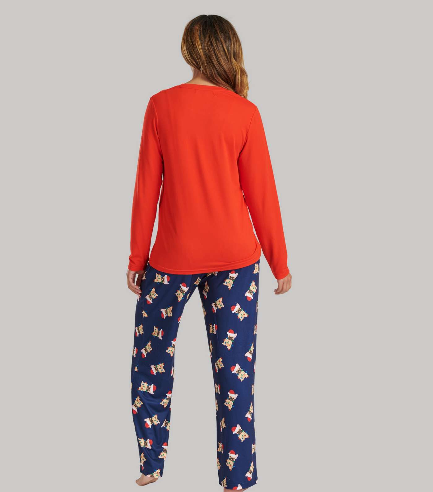 Loungeable Red Trouser Pyjama Set with Christmas Frenchie Print Image 5