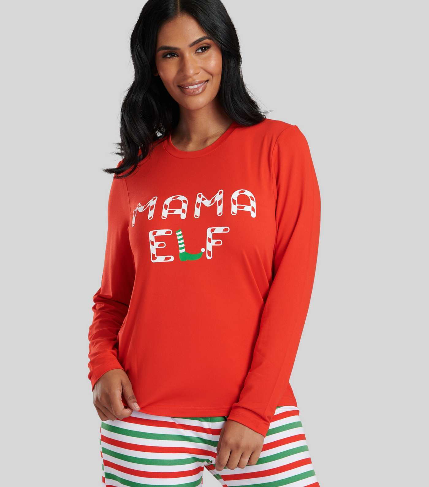 Loungeable Red Trouser Pyjama Set with Mama Elf Logo Image 2