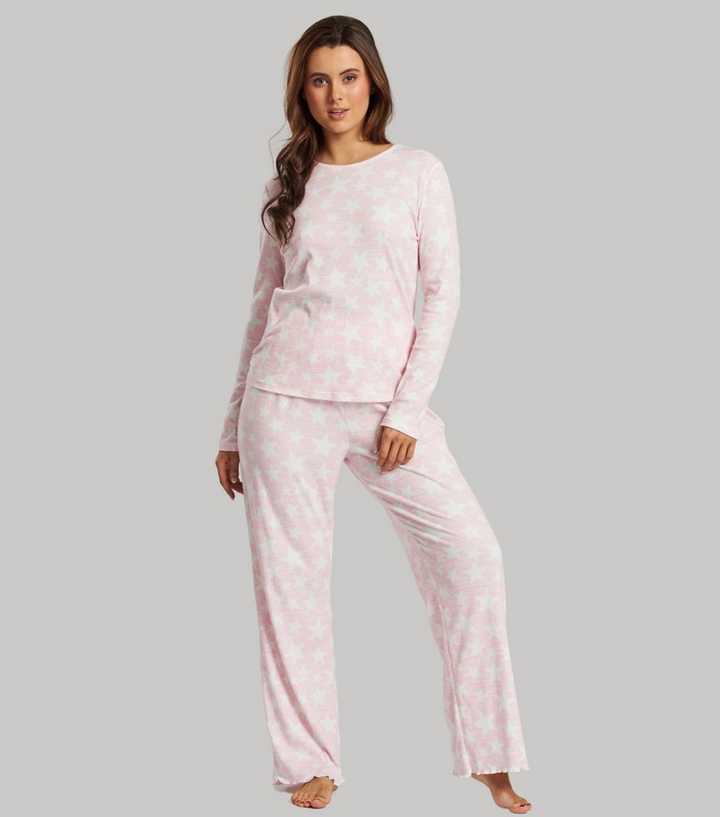 Loungeable Pink Super Soft Ribbed Trouser Pyjama Set with Star