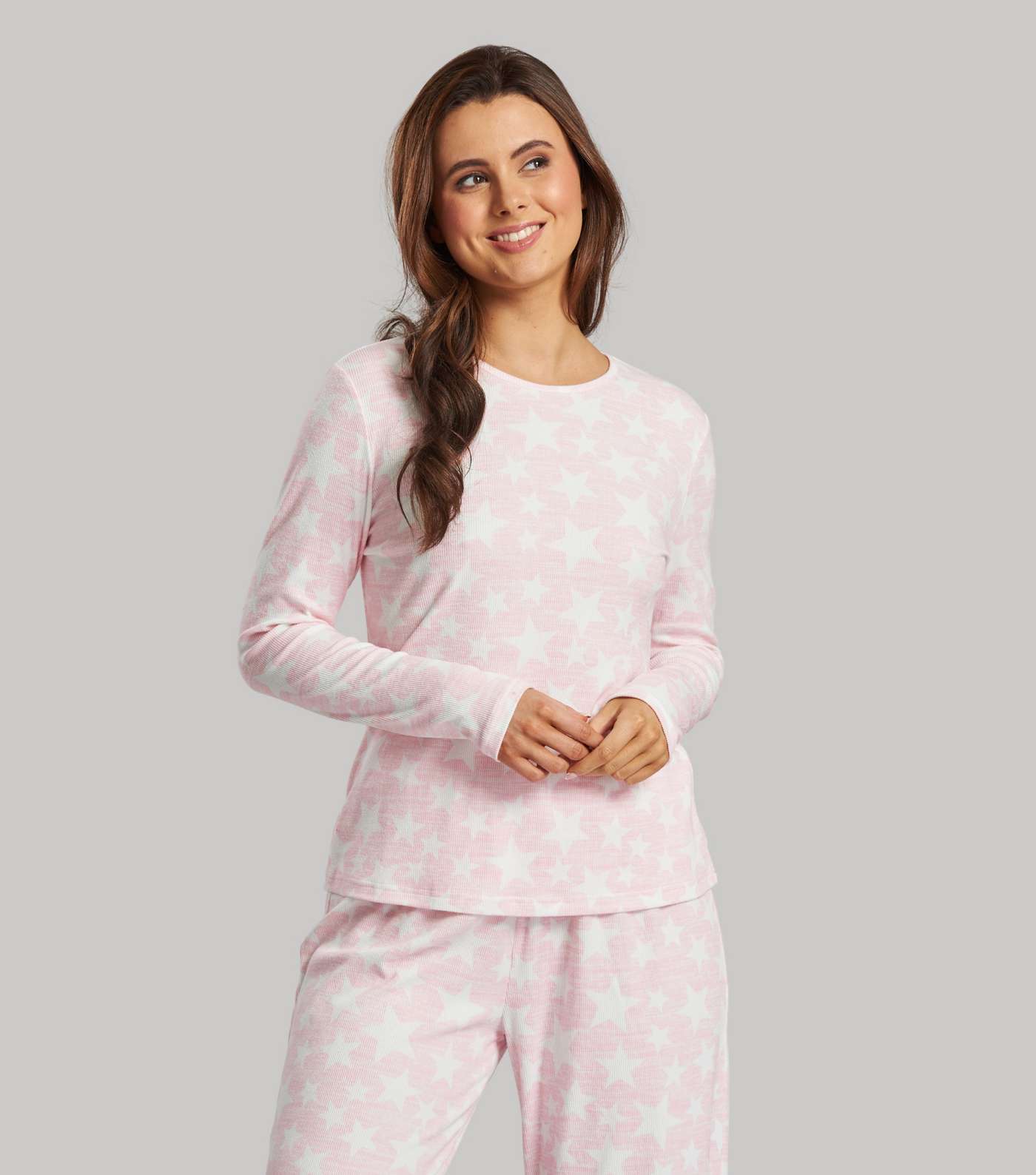 Loungeable Pink Super Soft Ribbed Trouser Pyjama Set with Star Print Image 4