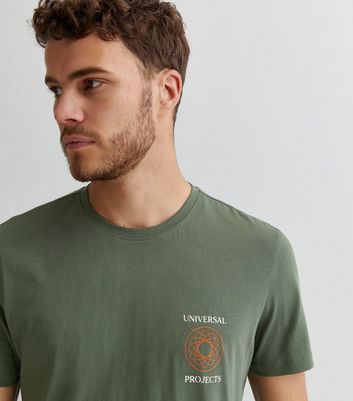 Men's Khaki Cotton Universal Projects Logo Regular Fit T-Shirt New Look