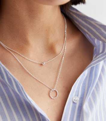 Silver Sphere and Twist Hoop Layered Necklace