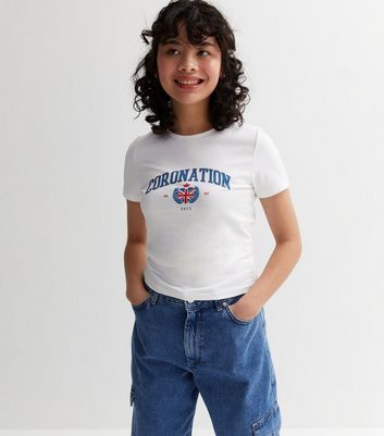 Girls White Coronation Heart Logo T-Shirt New Look