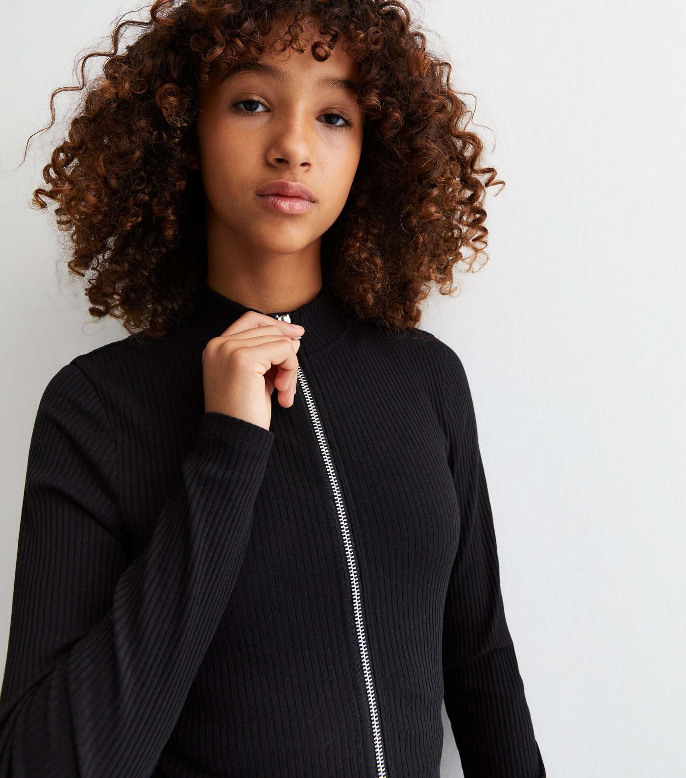 Black ribbed zip up top Clearance