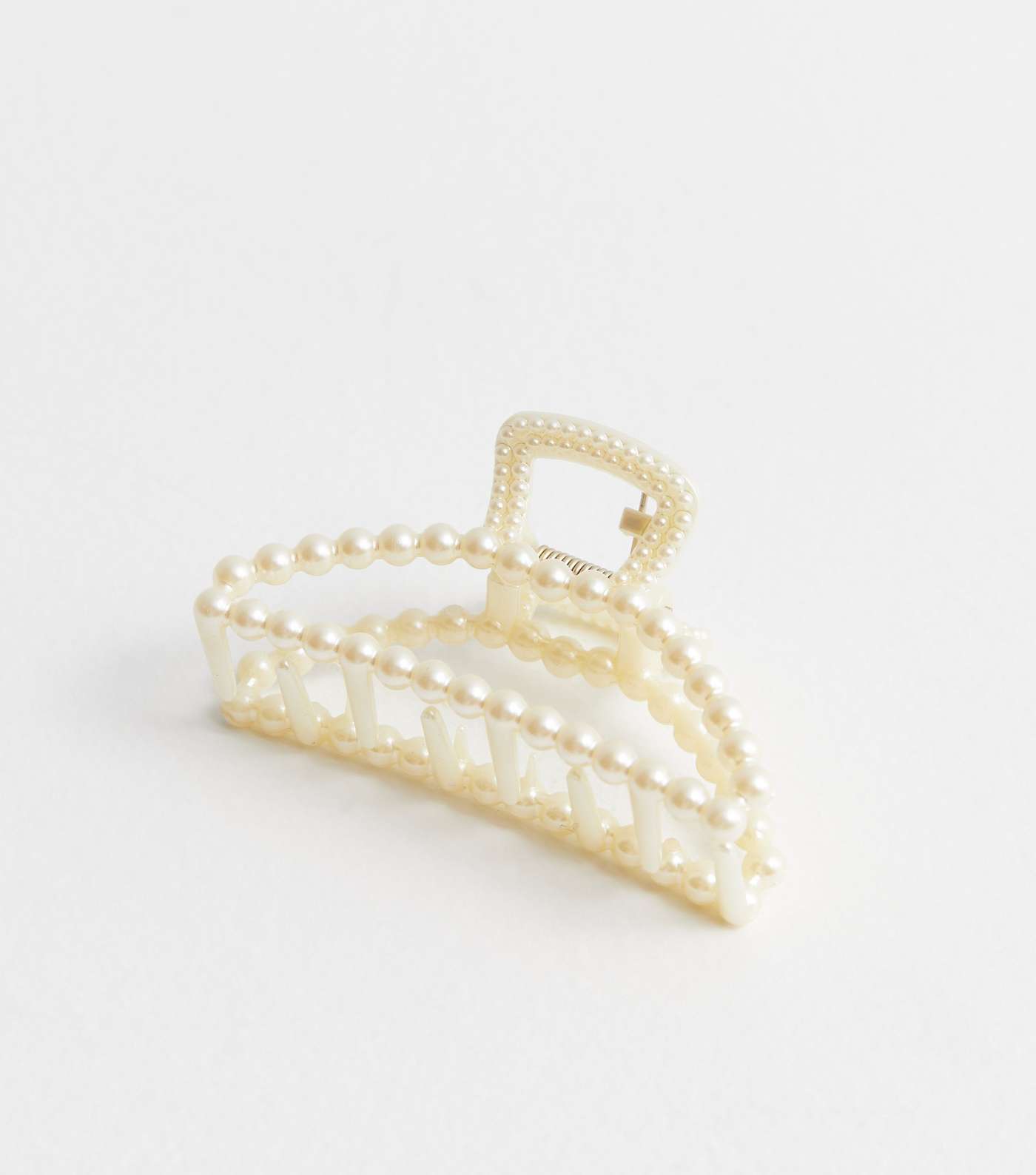 Cream Faux Pearl Curved Hair Claw Clip Image 2