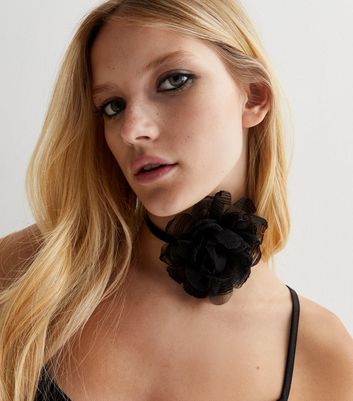 Black Lace Corsage Choker Necklace New Look