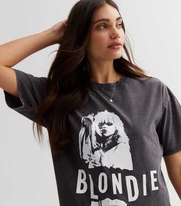 Dark Grey Acid Wash Cotton Blondie Oversized Logo T-Shirt