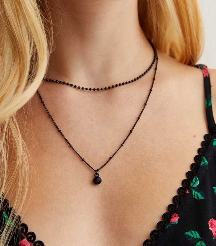 Buy The Black Layered Choker with Black Bead | JaeBee Jewelry