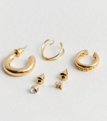 5 Pack Gold Diamante Chunky Ear Party New Look