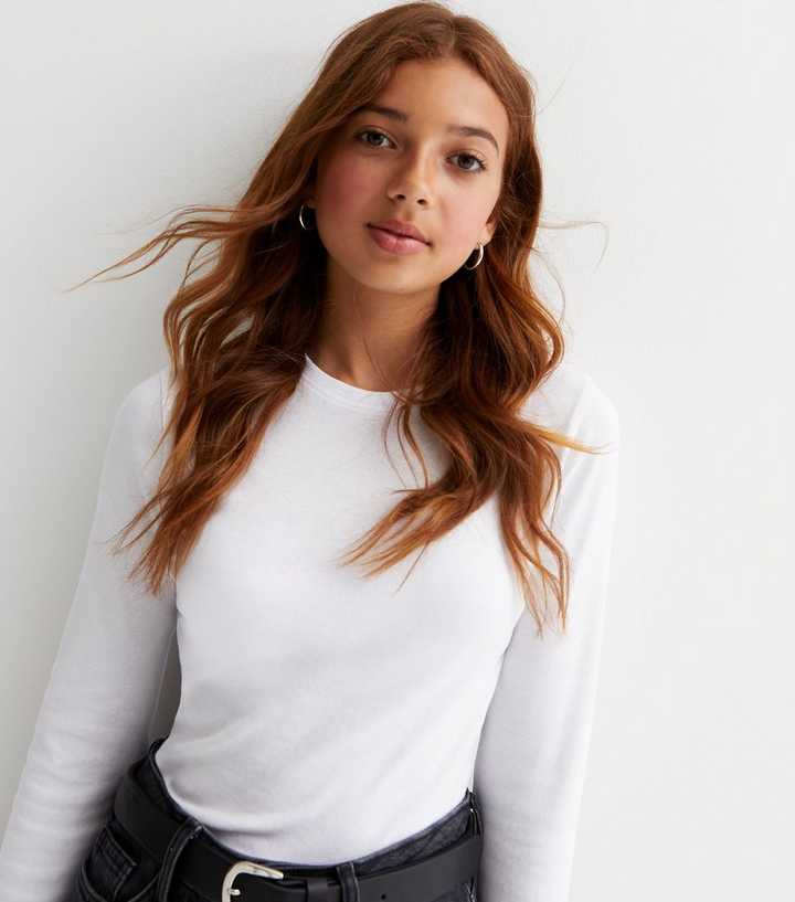 Girls White Long Sleeve Top