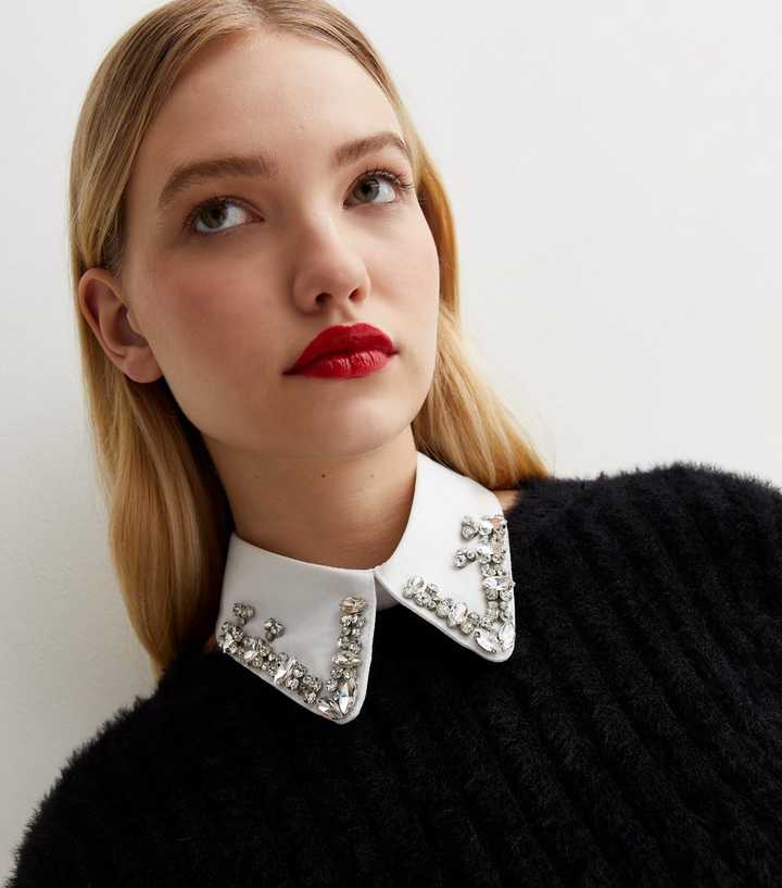 White Gem Embellished Collar