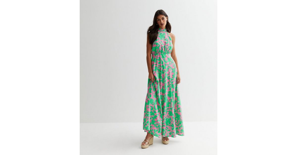 Gini London Green Floral Halter Maxi Dress | New Look
