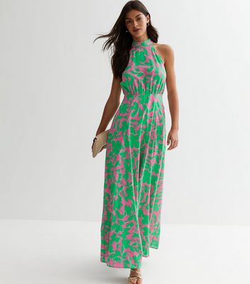 Gini London Green Floral Halter Maxi Dress New Look