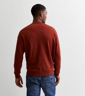 Men's Rust Rose Embroidered Crew Neck Relaxed Fit Sweatshirt New Look
