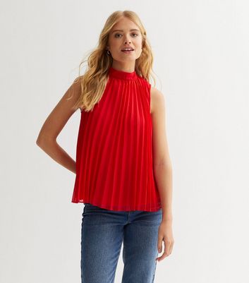 Gini London Red Pleated Skater Top New Look