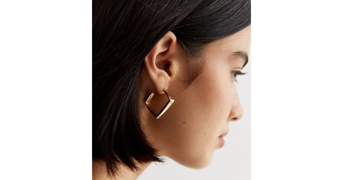 18K Gold Square Hoop Earrings