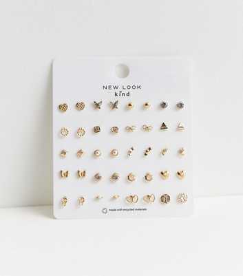 20 Pack Gold Diamanté Mixed Stud Earrings