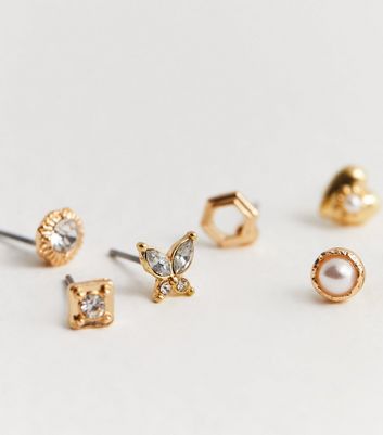 20 Pack Gold Diamante Mixed Stud Earrings New Look