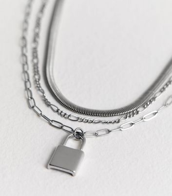 Allie Padlock Initials Paperclip Chain Necklace in Sterling Silver - MYKA